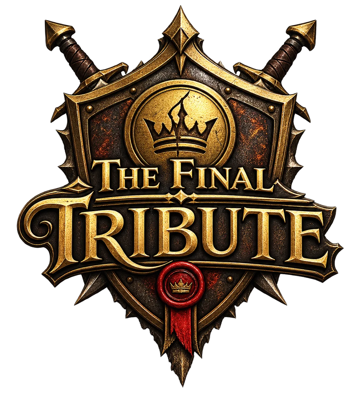 The Final Tribute golden shield and crown crest logo